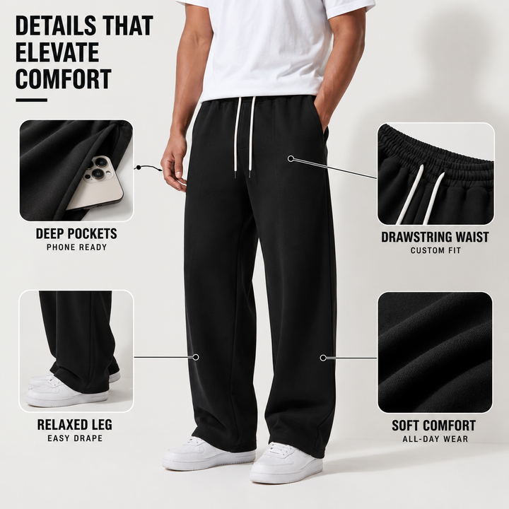 Mens casual lounge pants designed with a loose long fit for comfort