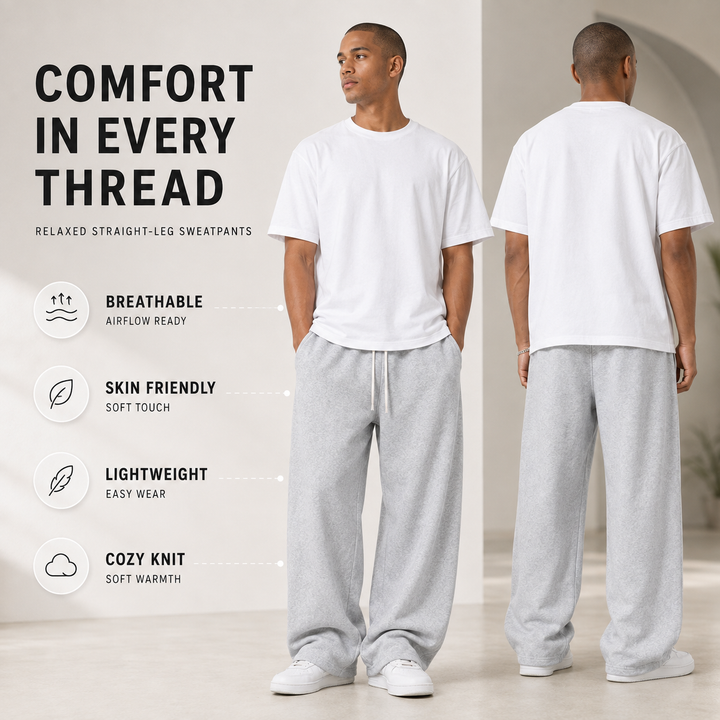 Side view of mens activewear joggers showing the straight leg cut