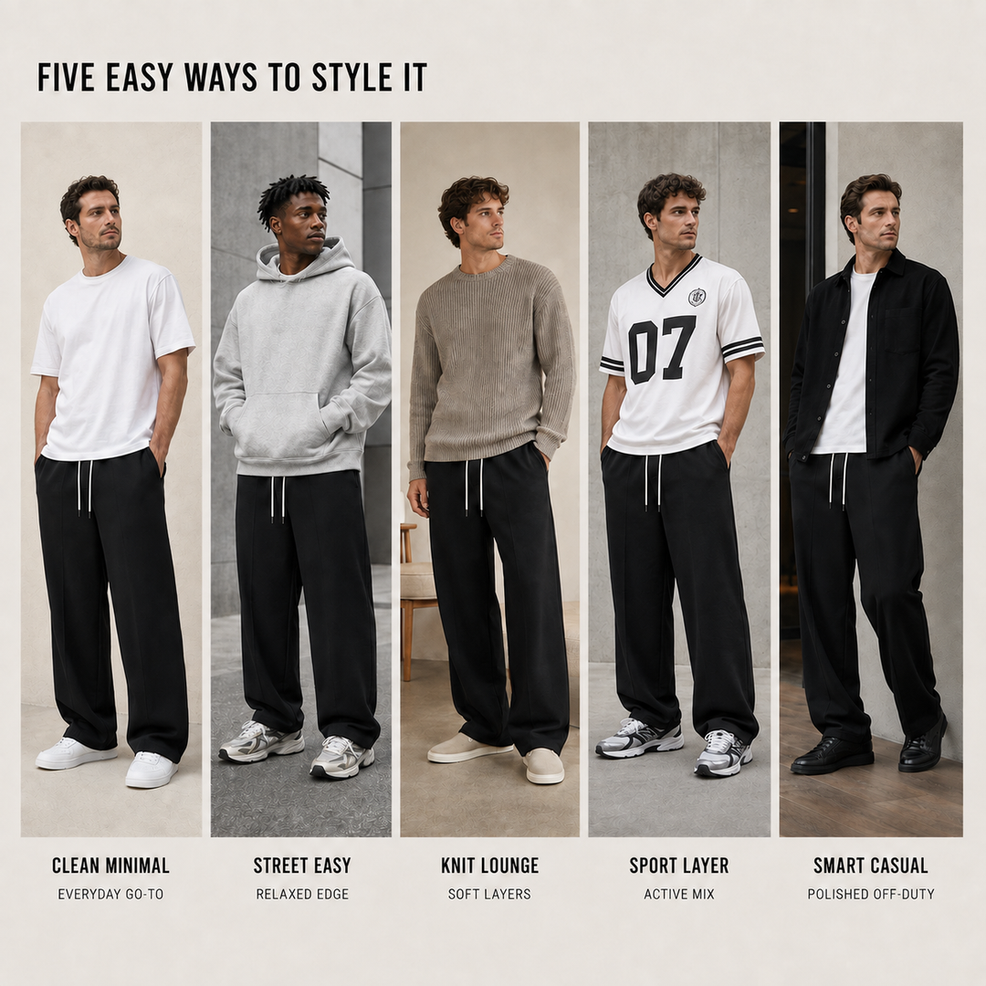 Back view of long relaxed fit mens joggers suitable for daily wear