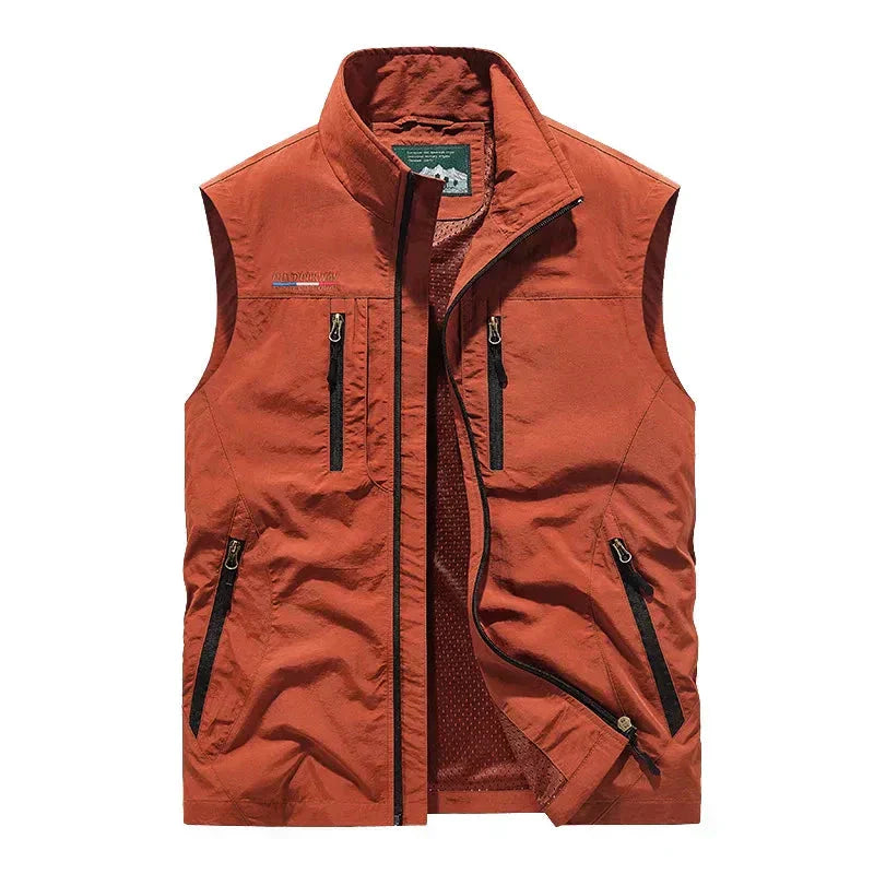 Full zip outdoor vest for men, ideal hiking gear and travel vest