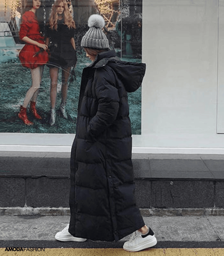 Black oversized winter parka for women, long weatherproof outerwear coat