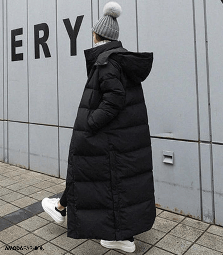 Warm winter fashion coat, long black weatherproof parka for women