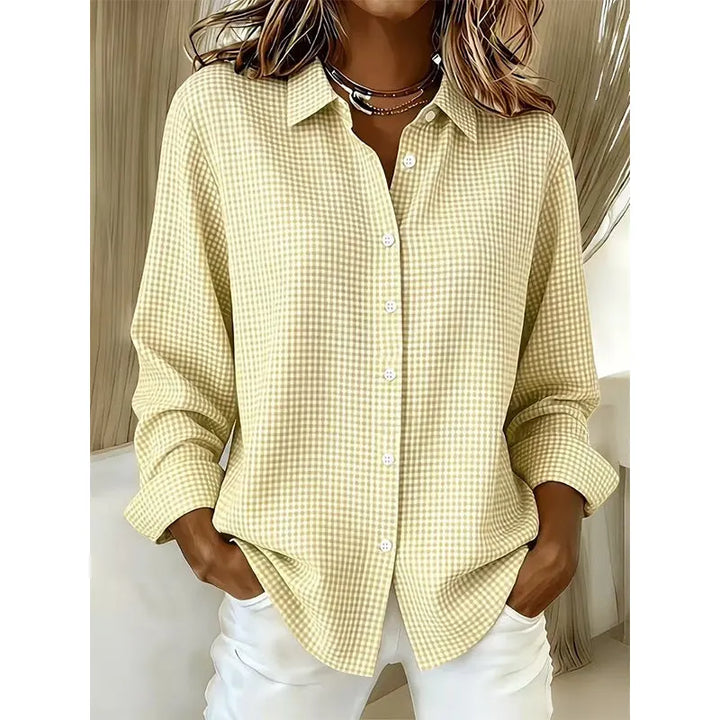 Cuff and sleeve detail of the oversized checked button-up shirt for women