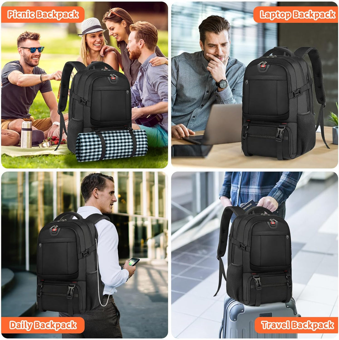 Large capacity business travel bag featuring a built-in USB charging port for devices.
