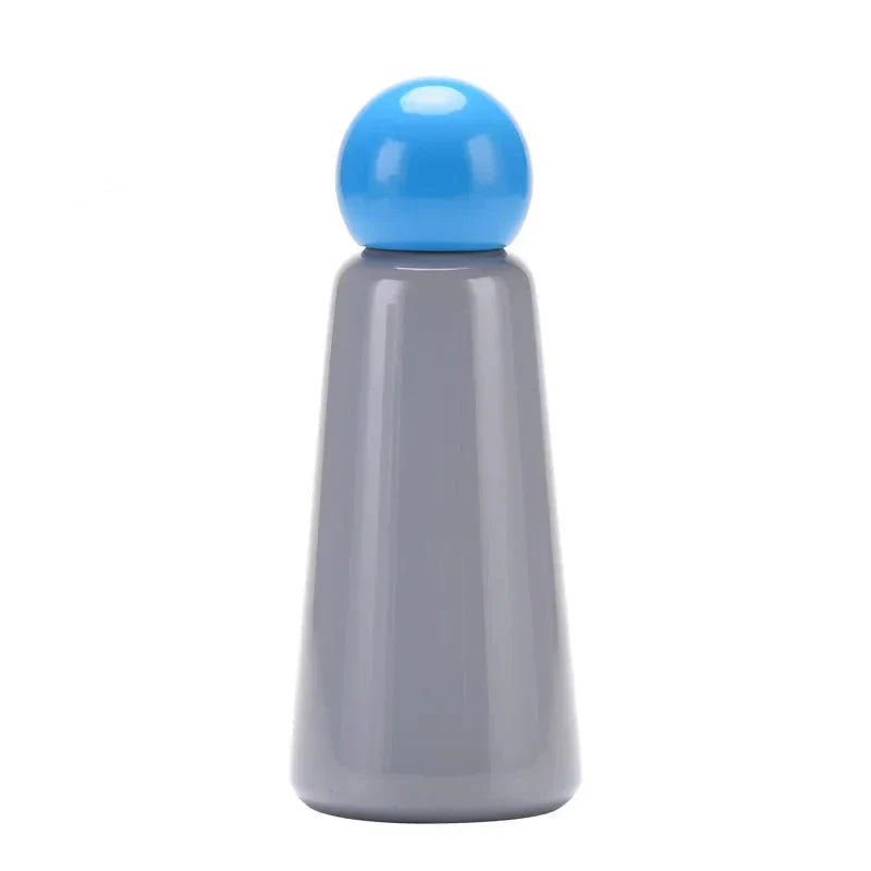 Gray and blue vacuum insulated flask bottle