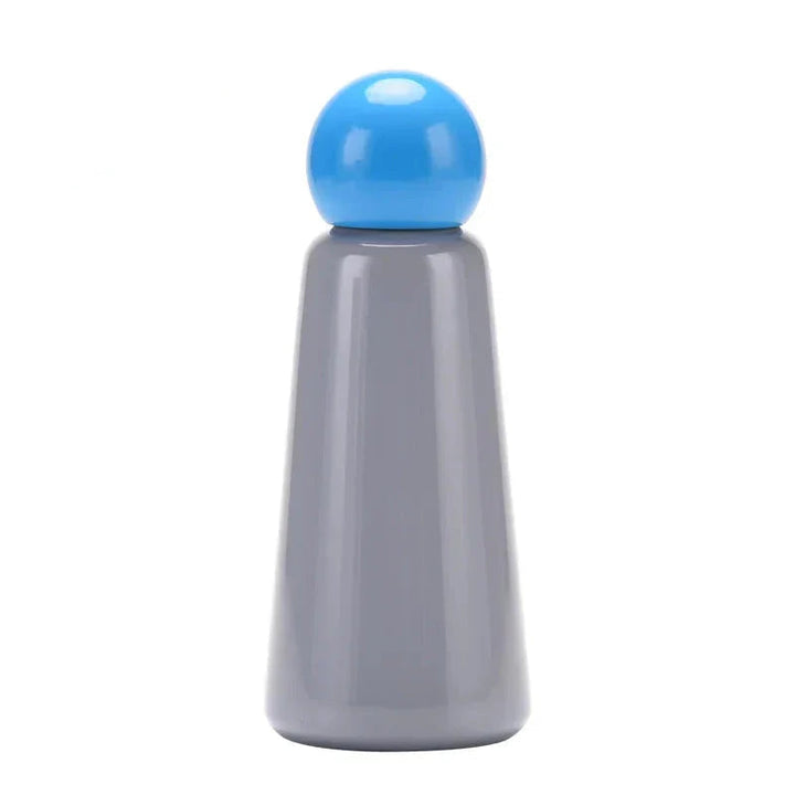Gray and blue vacuum insulated flask bottle