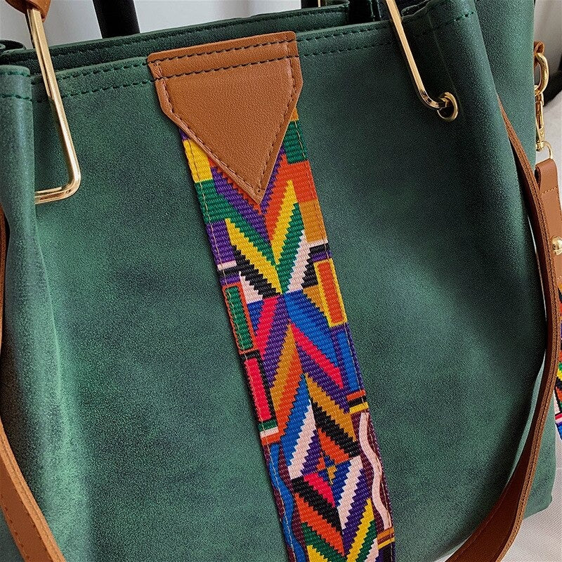 Close-up of brown PU leather texture on women's tote bag