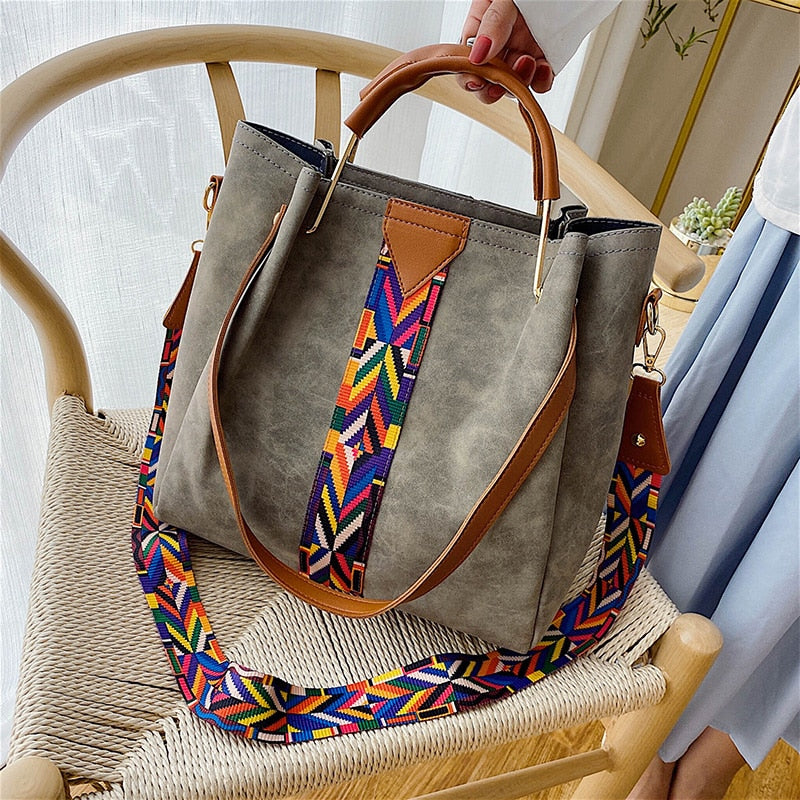 Spacious everyday carry tote bag in brown PU leather, front view