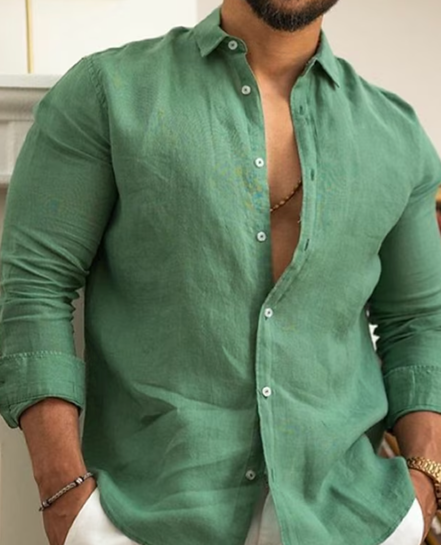 Man wearing a green long-sleeve shirt