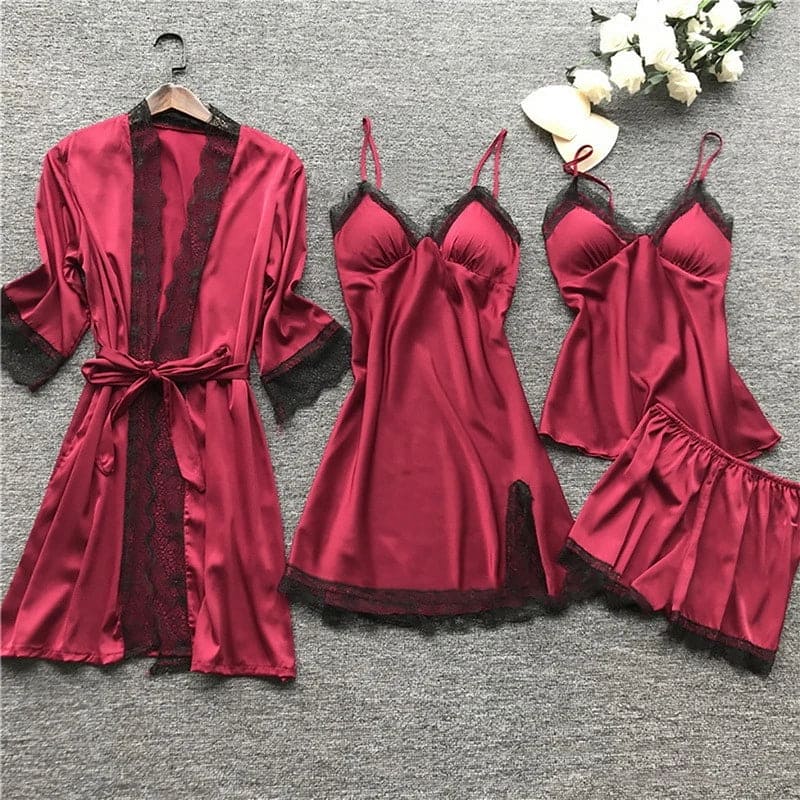 Soft satin loungewear set for women with matching top and bottoms