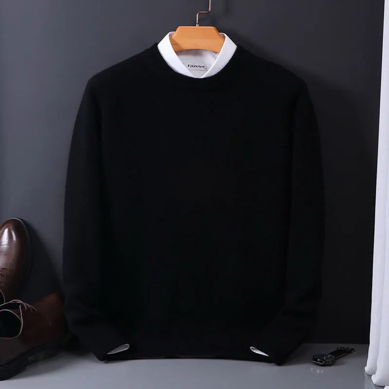 Black men's luxury knit sweater on hanger