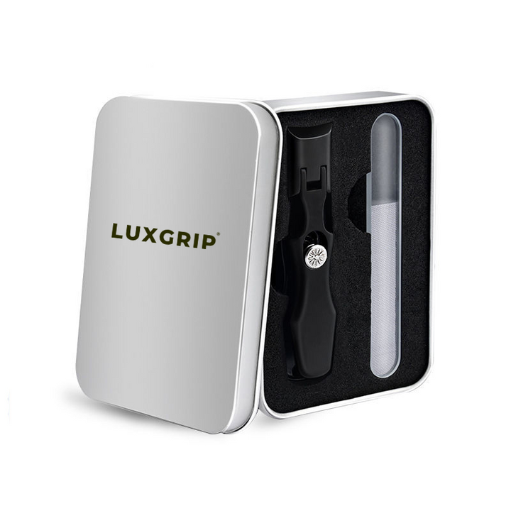 Luxurious black nail clipper set in a protective case with nail file