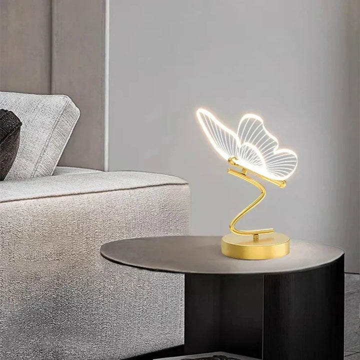 Decorative butterfly LED lamp illuminating a modern interior setting