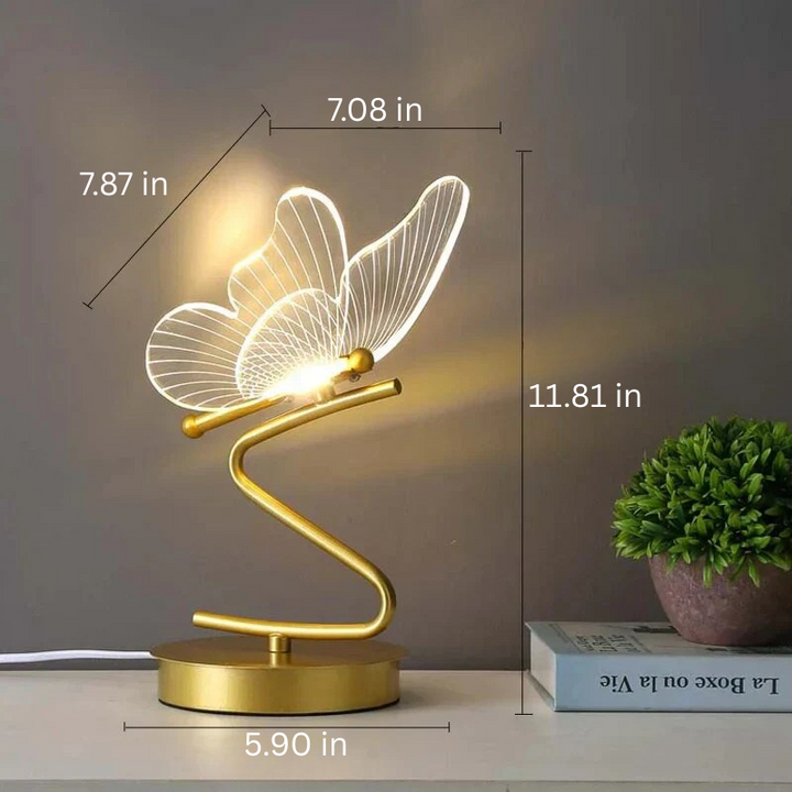 Modern butterfly LED lamp illuminated on a bedside table as ambient decor