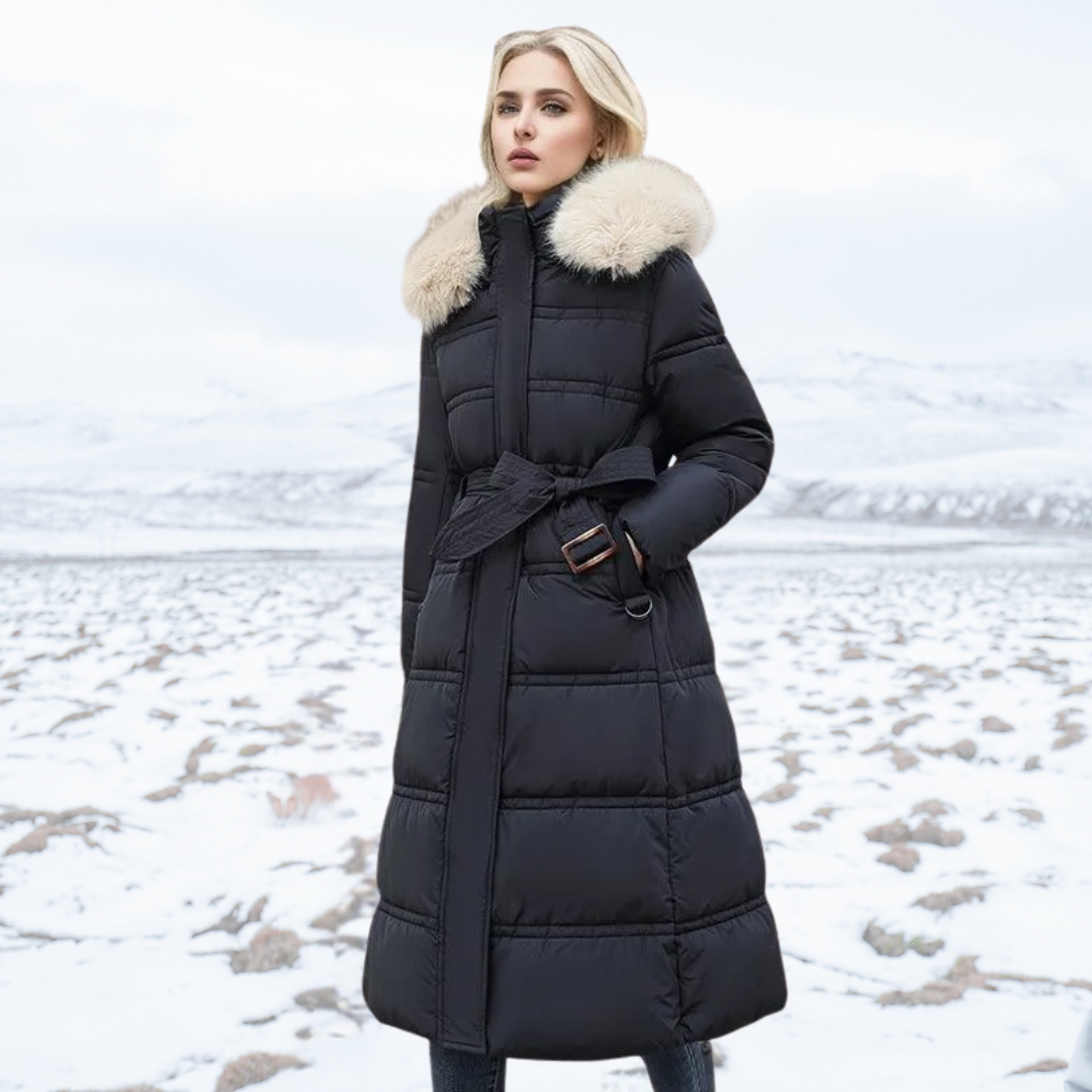 Close-up of soft faux fur fabric on the warm women's winter jacket