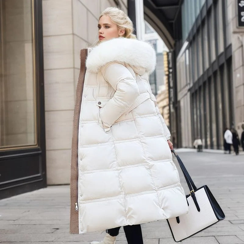 Close-up texture of the fluffy plush material on the outerwear
