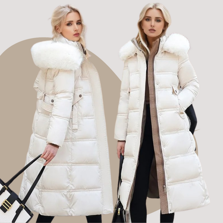 Flat lay of the plush winter coat highlighting its silhouette