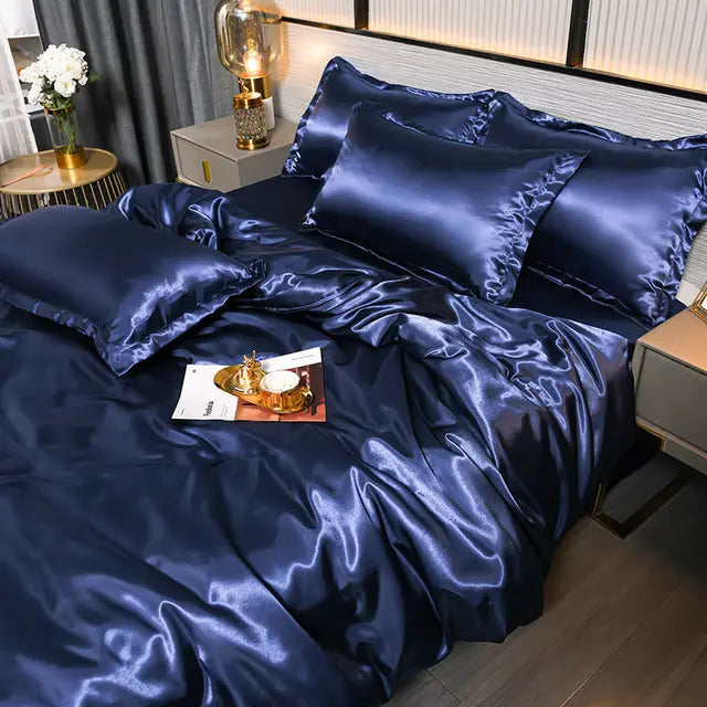 Soft silk-touch duvet cover set displayed on a modern made-up bed