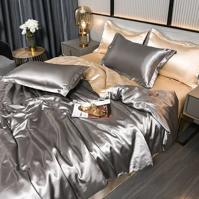 Detailed view of the silky smooth texture of the luxury duvet cover