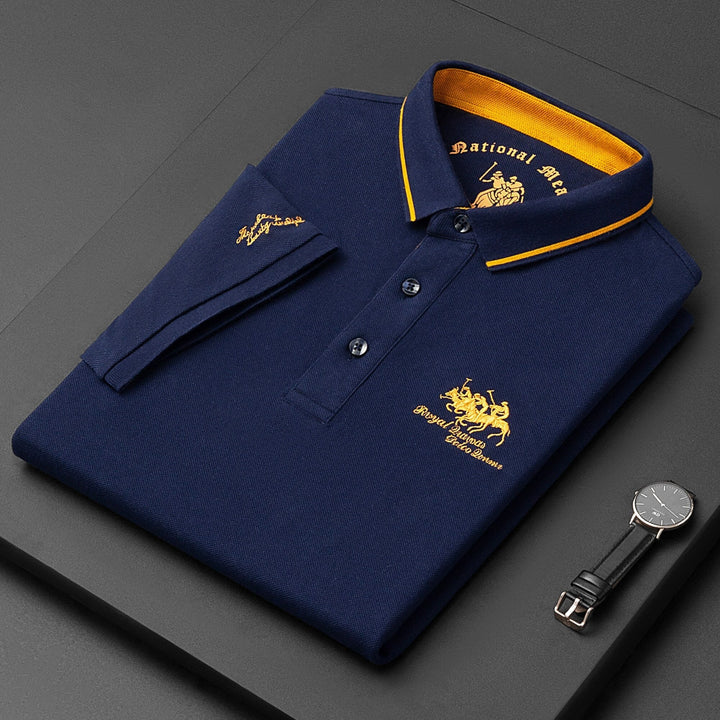 Soft premium fabric detail of short sleeve smart casual mens polo shirt