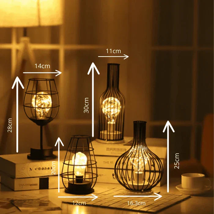 Product dimension guide showing height and width measurements for different lamp shapes