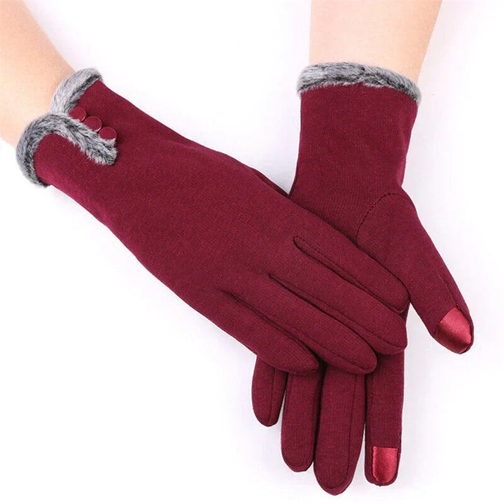 Red touchscreen winter gloves with elegant cuff detail
