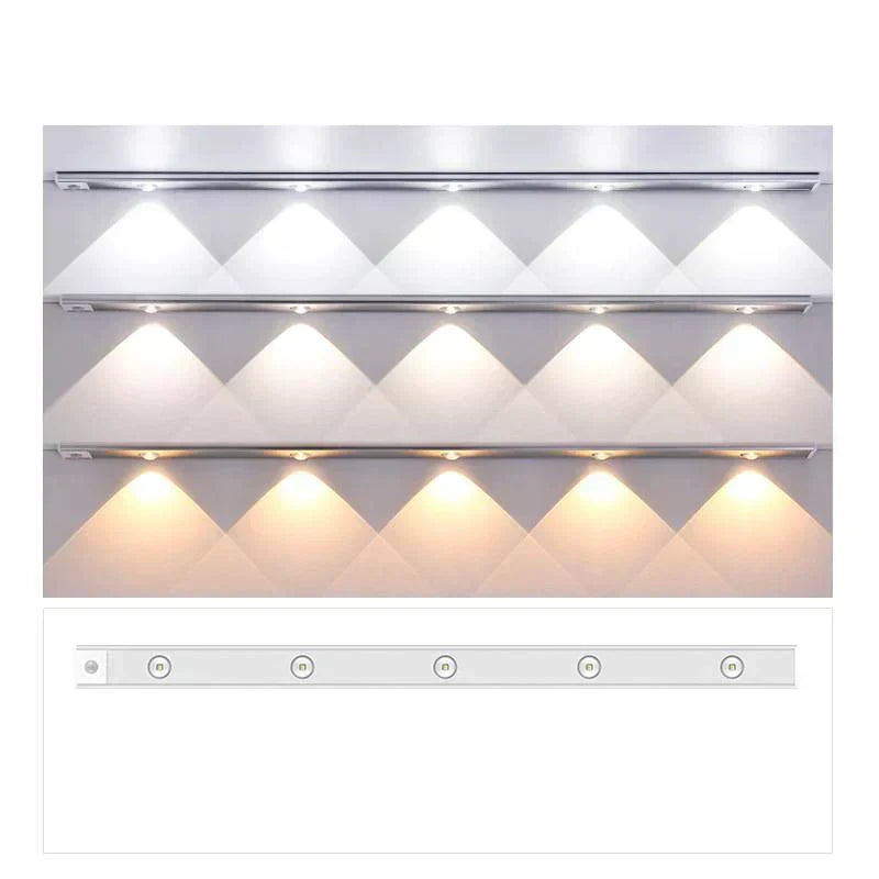 Wireless LED cabinet light showing different adjustable light color modes