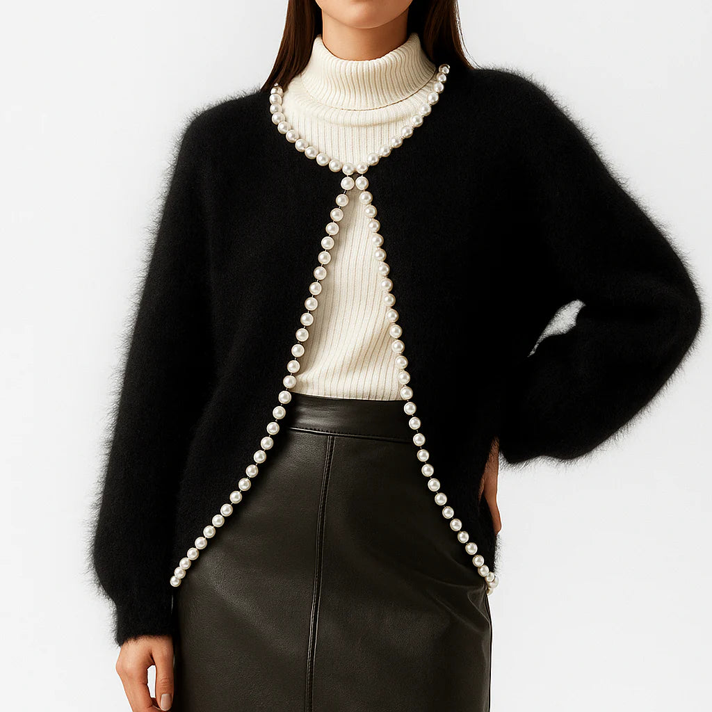 Lyra | Women's Open Front Pearl Trim Cardigan