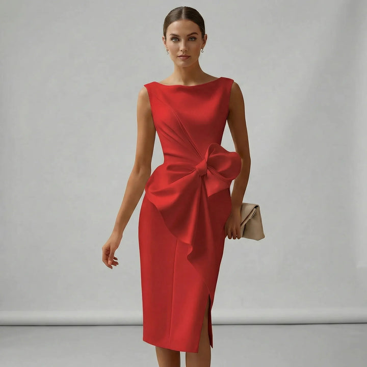 Chic sleeveless midi dress for women styled for evening parties and cocktail events