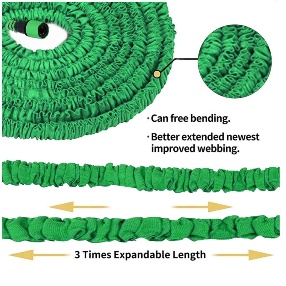 Demonstration of the expandable hose stretching to three times its resting length