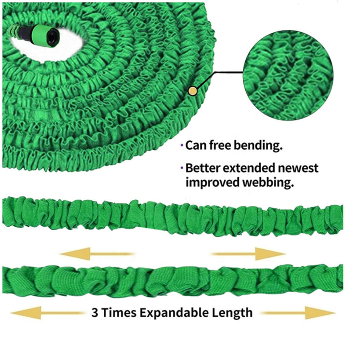 Demonstration of the expandable hose stretching to three times its resting length