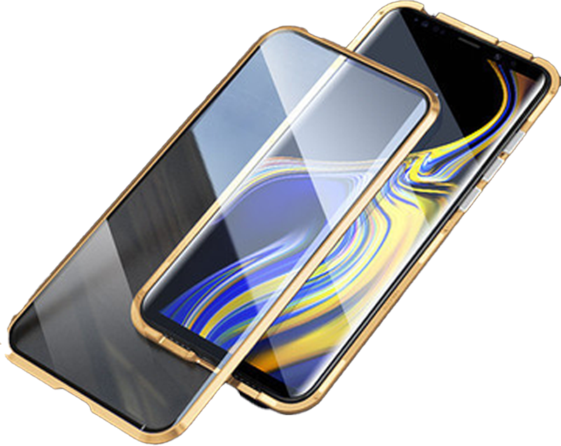 Double-sided magnetic phone case showing precise cutouts and buttons