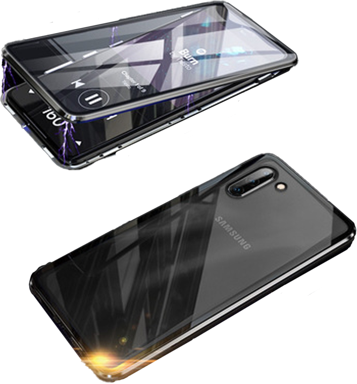 Protective smartphone cover with shockproof metal bumper in hand