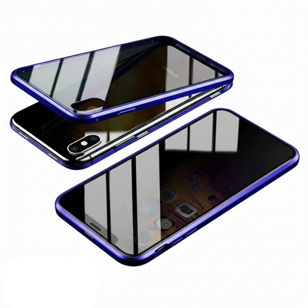 Clear back magnetic phone case highlighting dual-sided glass design