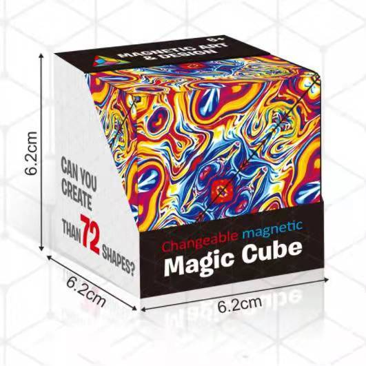 Unisex magic fidget cube puzzle toy showing all colorful geometric geometric folding sides