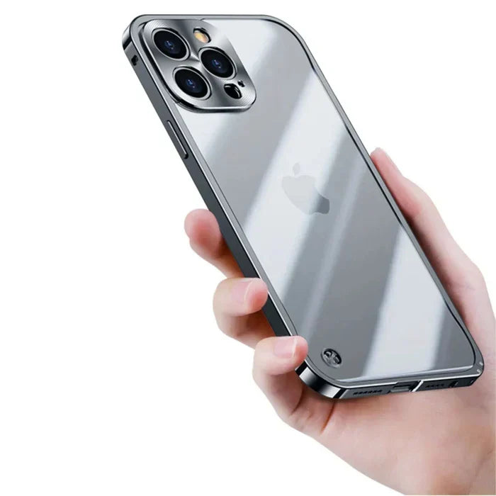 Clear minimalist phone cover highlighting iPhone 15 design
