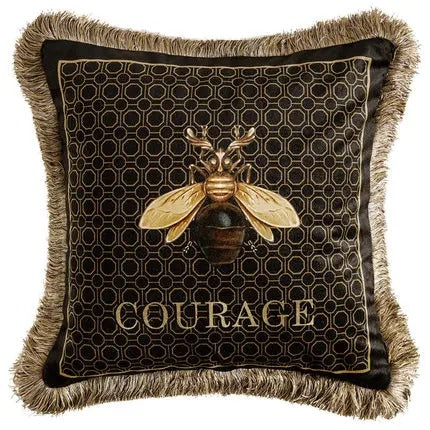 Stylish throw pillowcase designed with elegant gold bee details