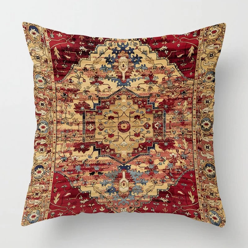 Moroccan style cushion cover design 1 with intricate red and blue pattern