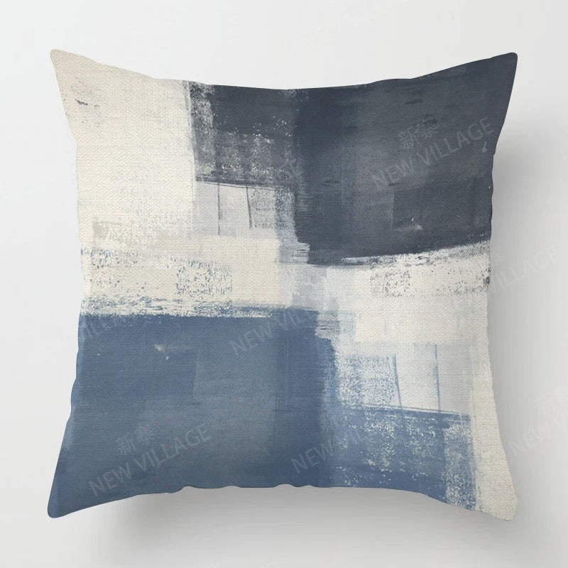 Geometric abstract throw pillow cover with navy and cream blocks [[lstfy-media:2]]
