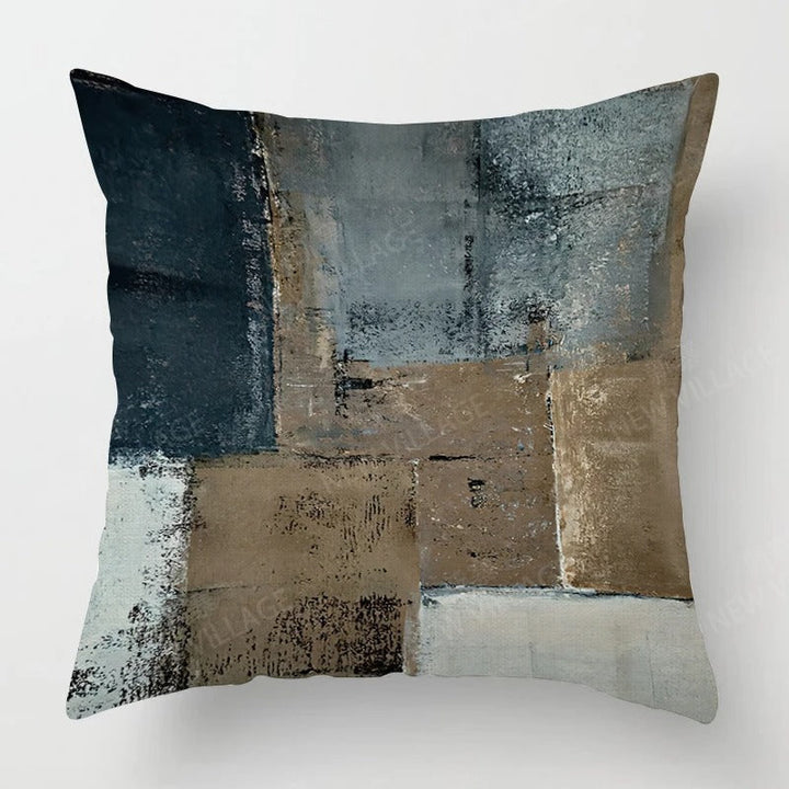 Contemporary abstract cushion cover featuring earthy brown and navy tones [[lstfy-media:3]]