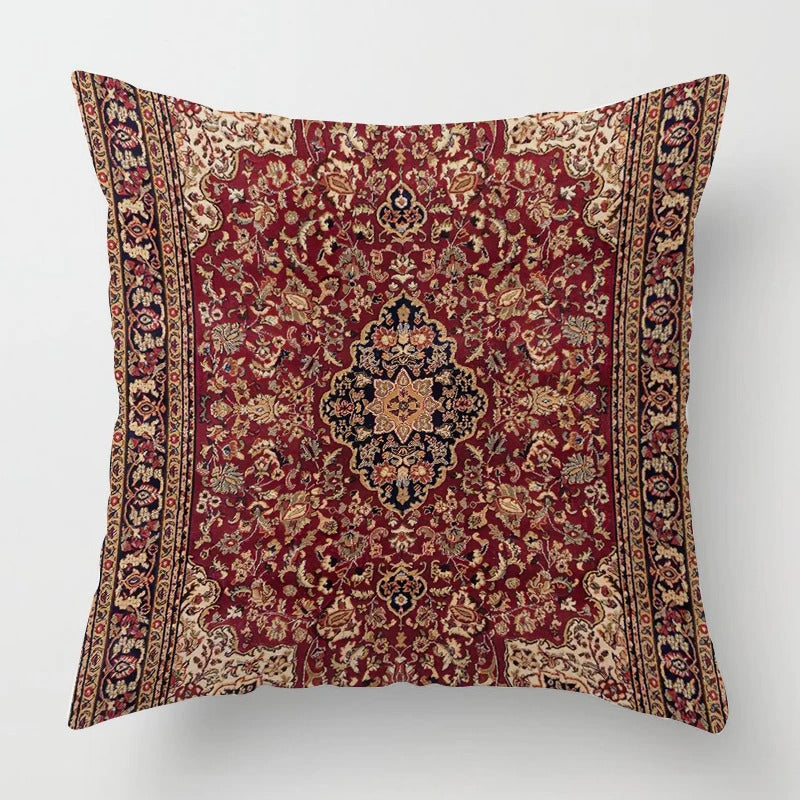 Luxe ornamental pillow cover style 3 in rich red and dark tones
