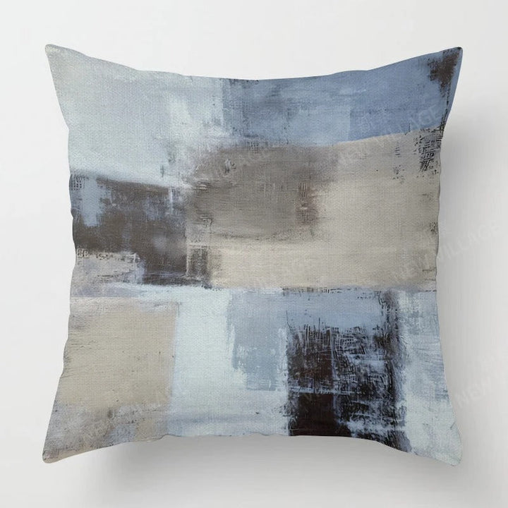 Close-up of stylish throw pillow case featuring geometric tricolor pattern [[lstfy-media:5]]