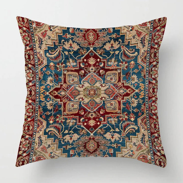 Decorative pillow accessory with detailed tassels and Moroccan-inspired woven motifs.