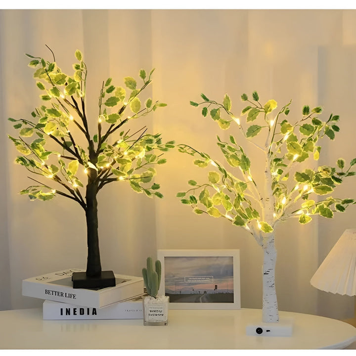 Illuminated branch table lamp creating a warm and cozy atmosphere