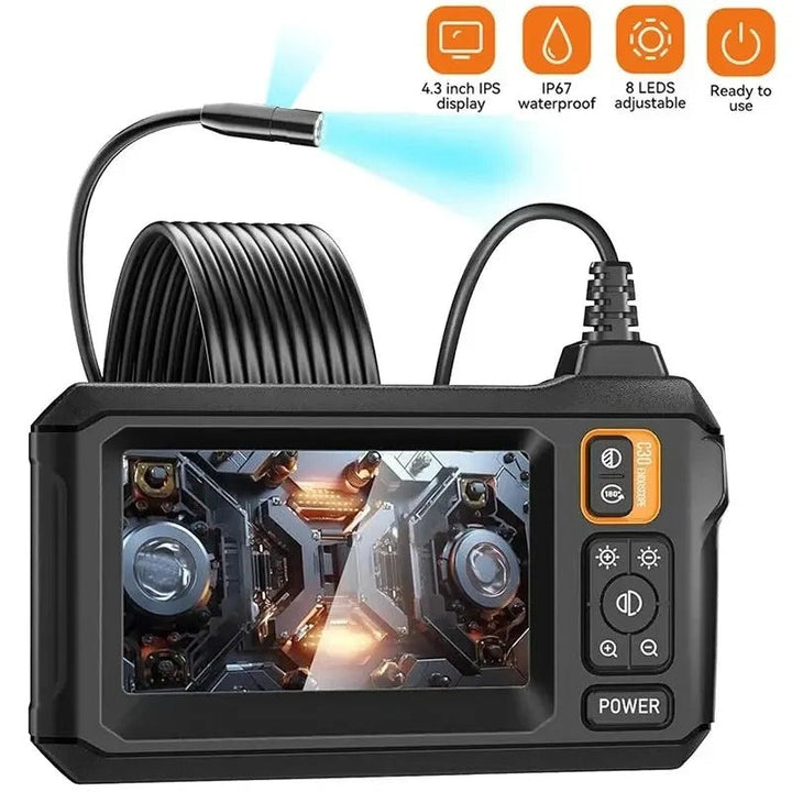 Plumbing tool inspection camera kit with accessories in storage case