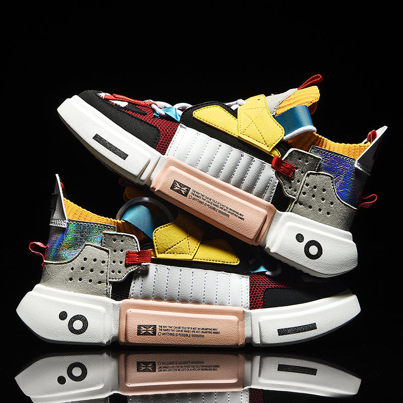 Pair of casual streetwear shoes for men arranged neatly for daily wear