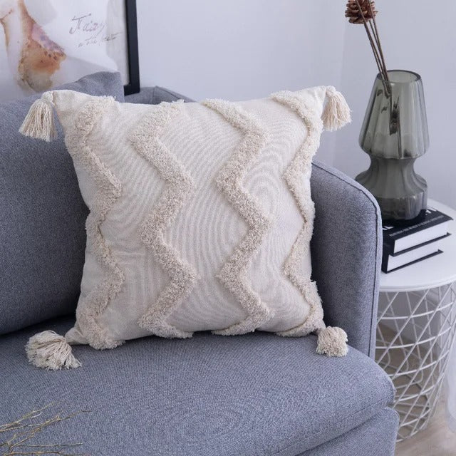Textured throw pillow cover ideal for bedroom or sofa styling