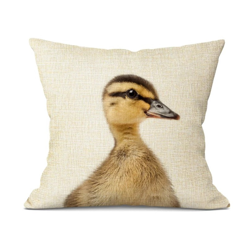 Square decorative pillow cover with whimsical animal illustration