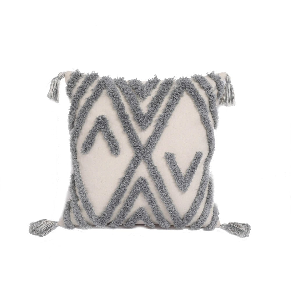 Decorative boho cushion cover with intricate tufted details