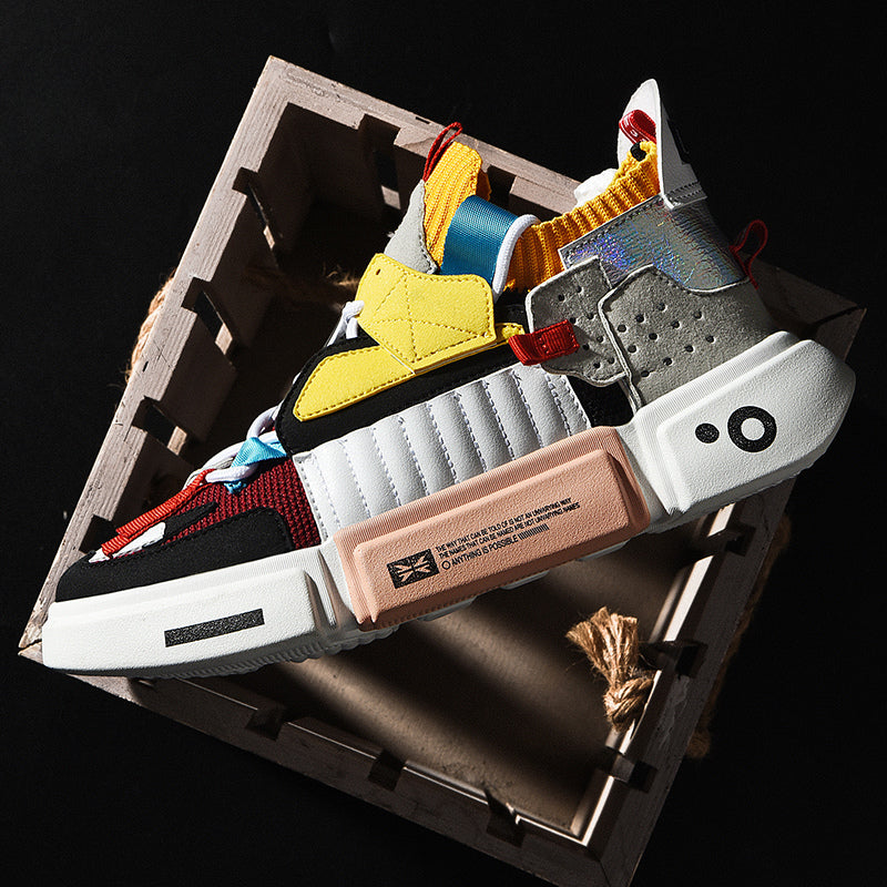 Angled shot of stylish urban sneakers for men on clean minimalist background